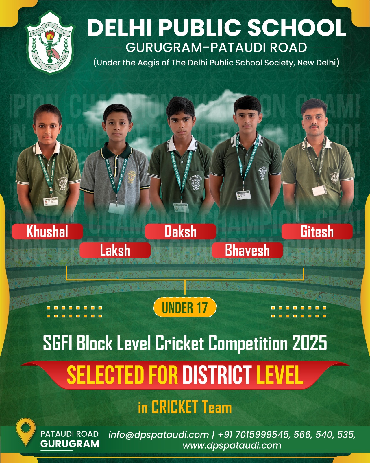 DPS Pataudi the best school in pataudi's Students wins Gold medal in cricket